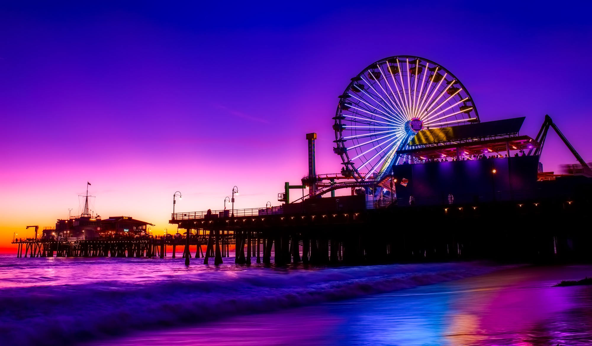 Santa Monica Ferris Wheel Colorful Golden Hour 1440p Resolution HD 4k Wallpaper
