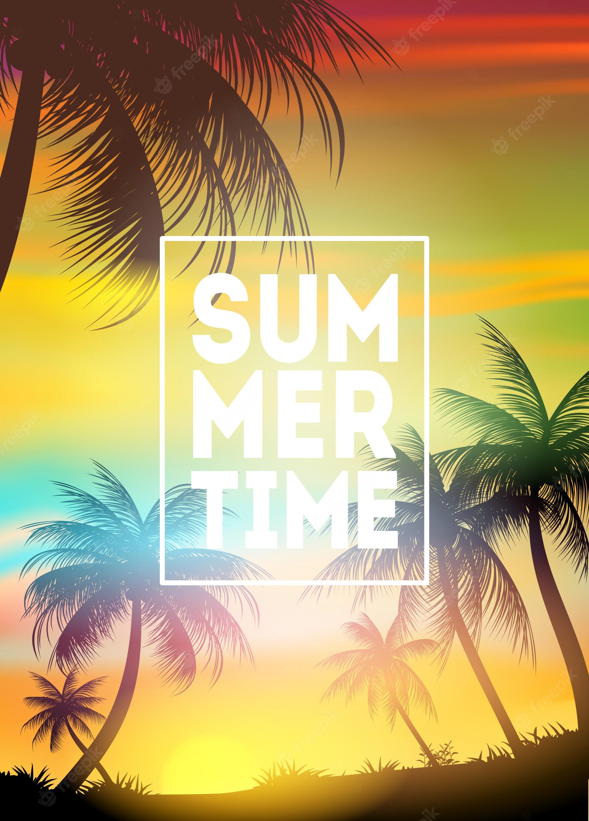 Premium Vector Summer Time Poster Text With Frame On Palm Trees