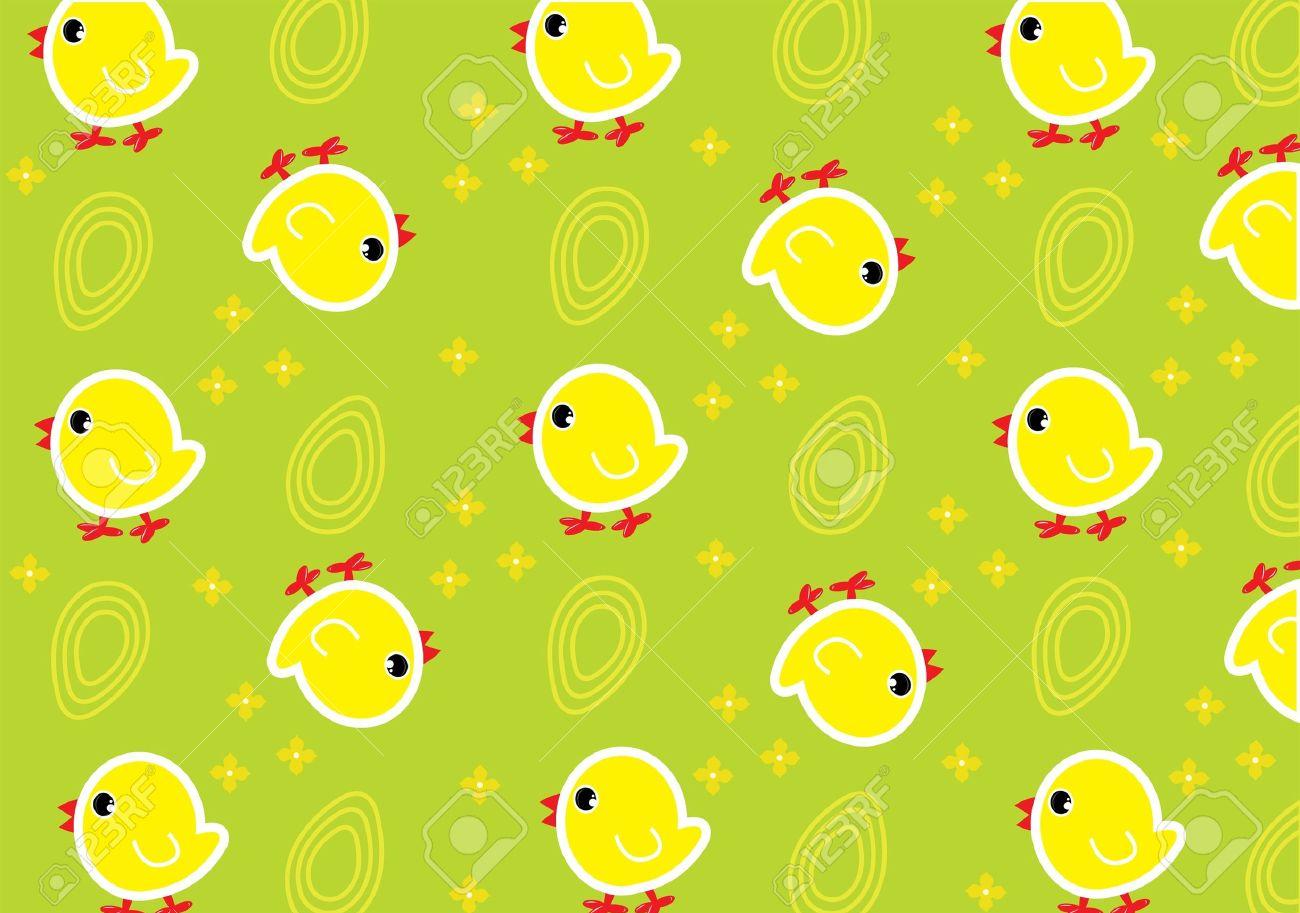 Green Wallpaper With Yellow Chickens And Eggs Royalty Svg