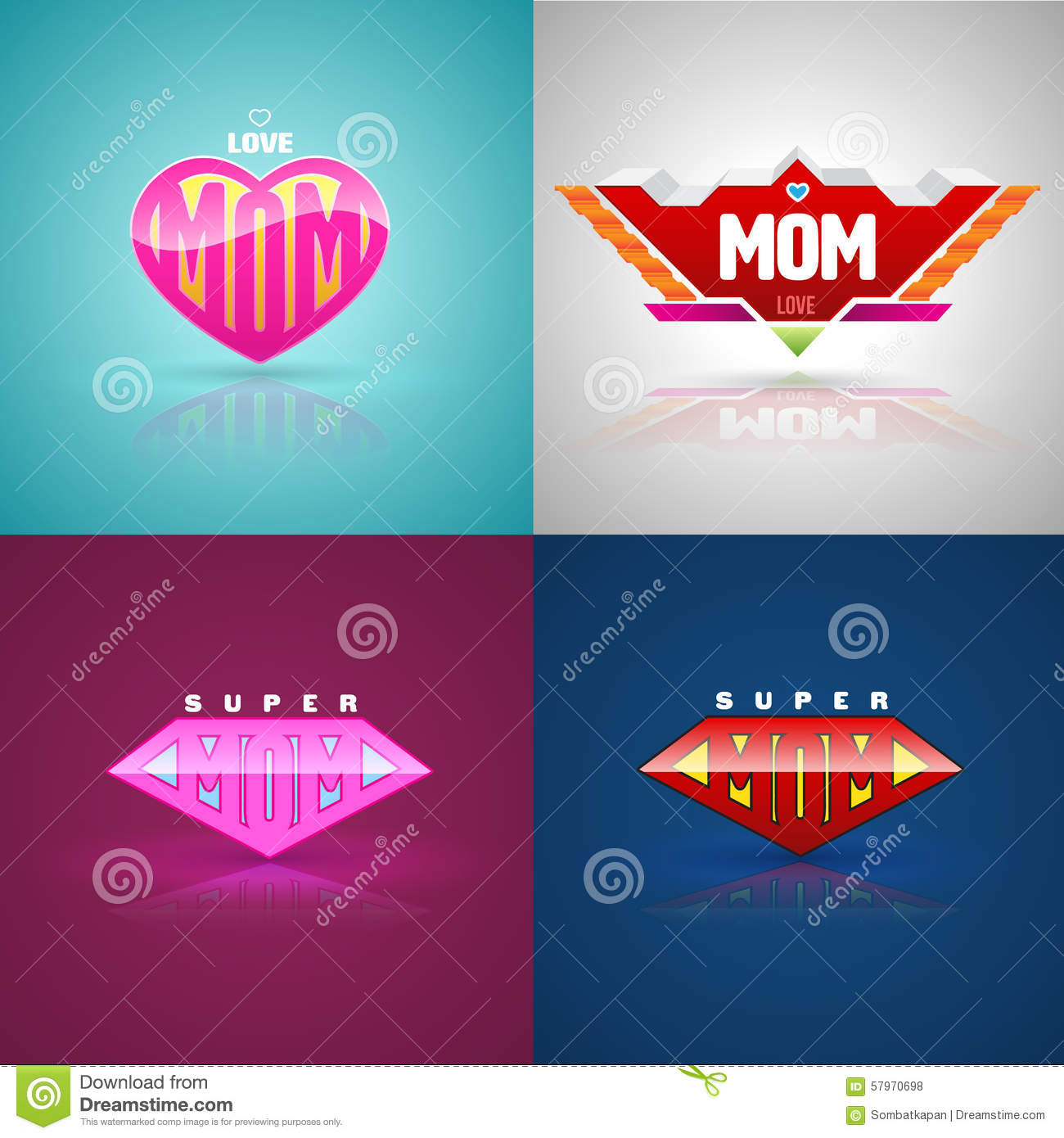 Funny Super Mom Logo Set Illustration Megapixl