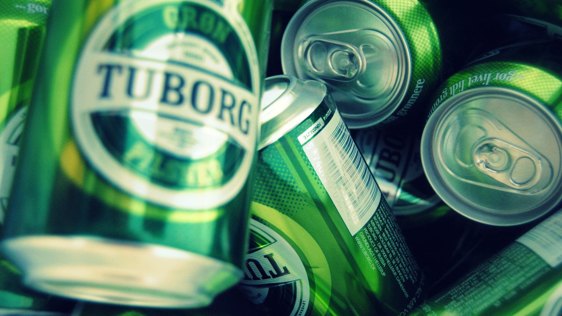 Green Tuborg Labeled Can Lot Beer Danish Alcohol HD