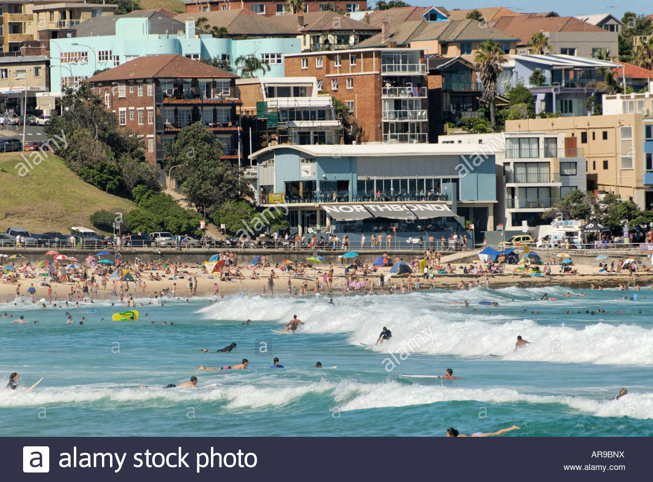 Surfer On Wave With North Bondi Rsl In Background Beach