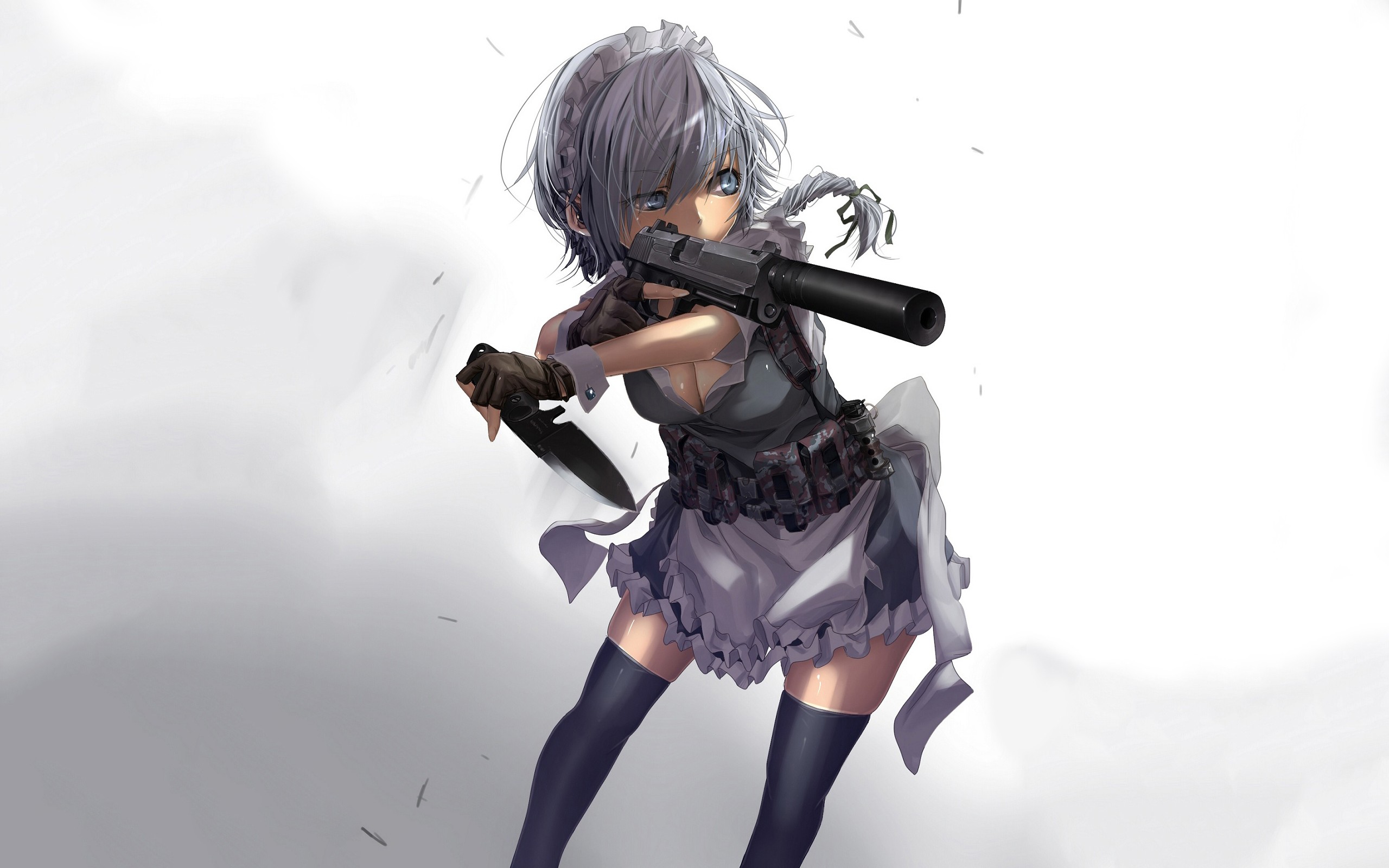 Anime Girl Gray Gun Sexy