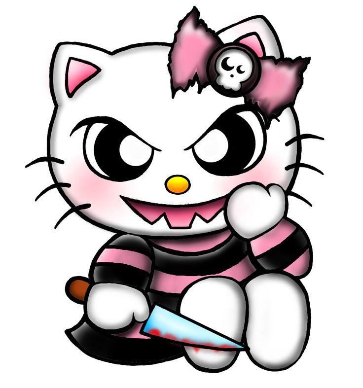 Evil Pink N Black Bad Kawaii Hello Kitty W Knife Newsboy Cadet