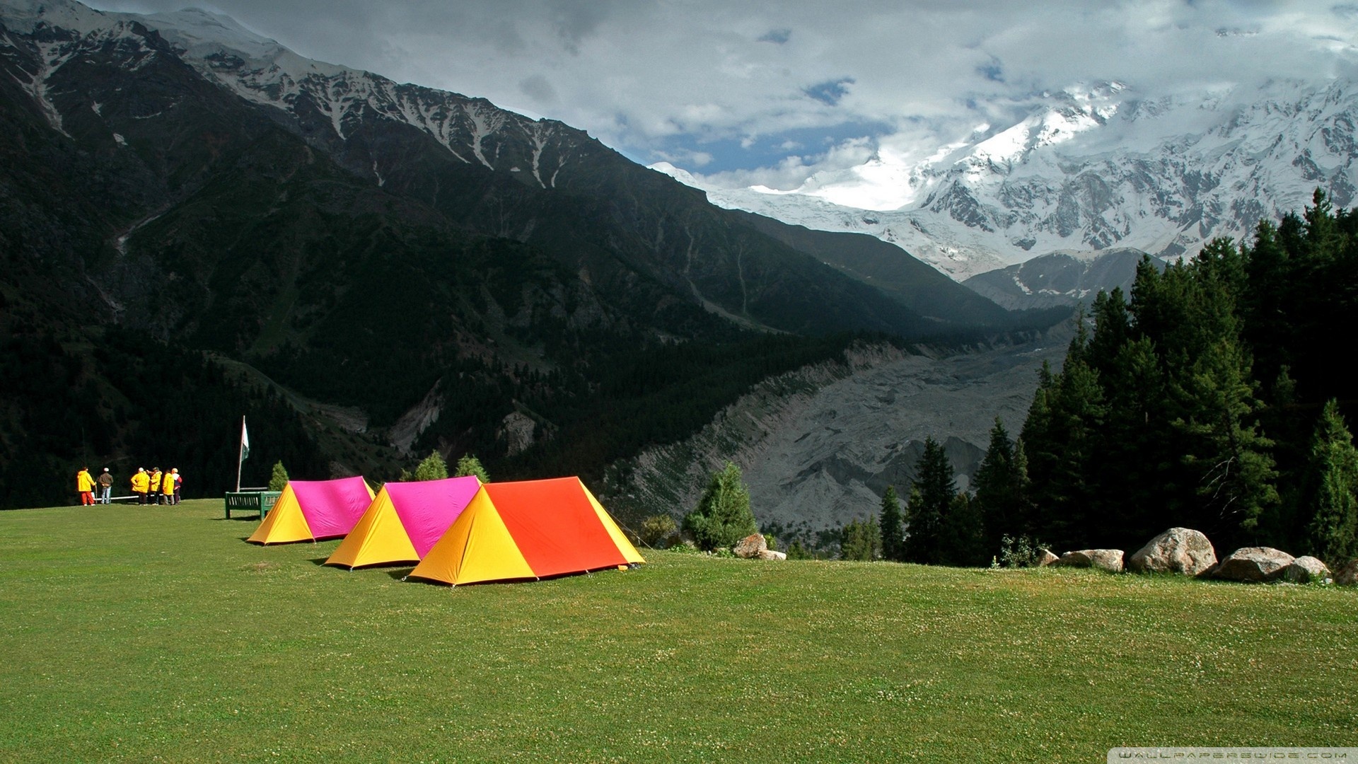 Tent Camp Wallpaper Mountain Landscape With