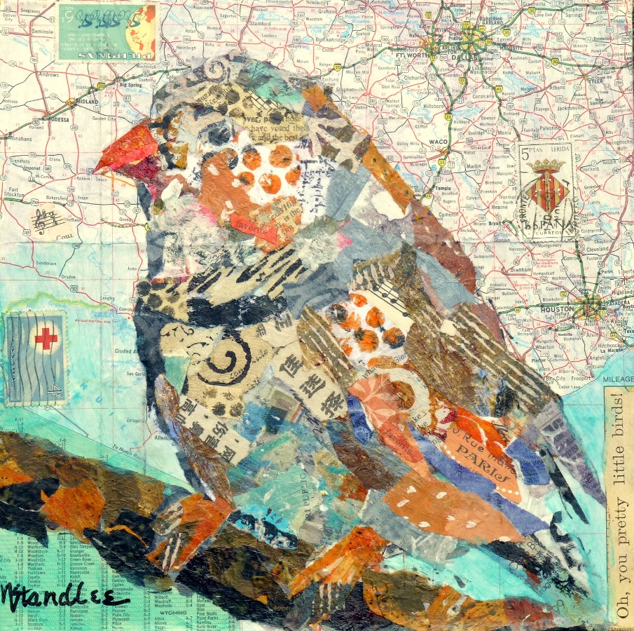 Nancy Standlee Fine Art Torn Paper Collage Pretty Bird Day