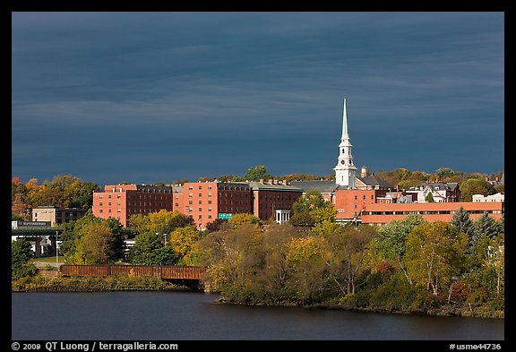 Penobscot River And Downtown With Storm Clouds Bangor Maine Usa