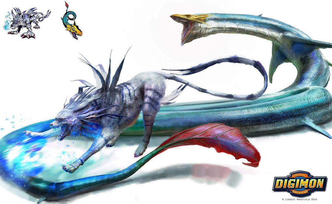 Digimon Garurumon Vs Seadramon By Lindseywart