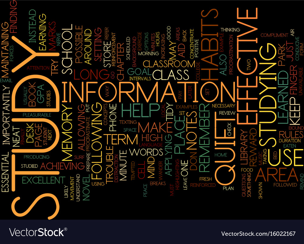 Effective Study Habits Text Background Word Cloud Vector Image