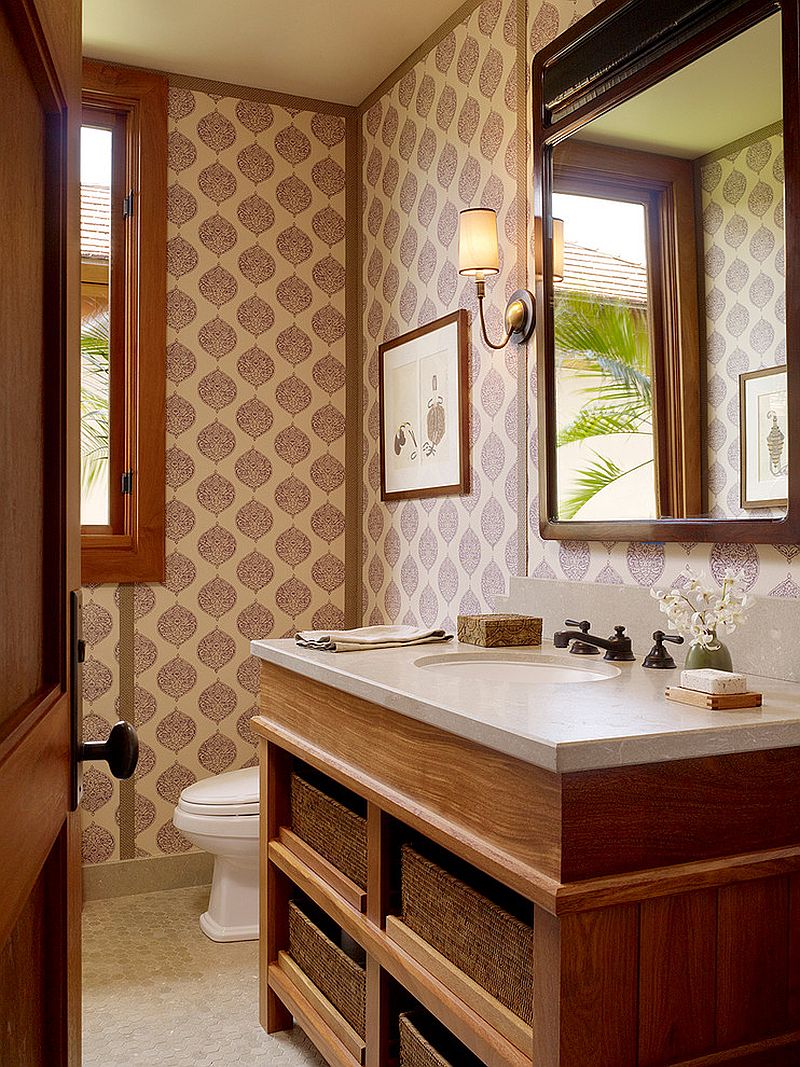 another beuatiful tropical bathroom where wallpaper sets the mood Hot 800x1067
