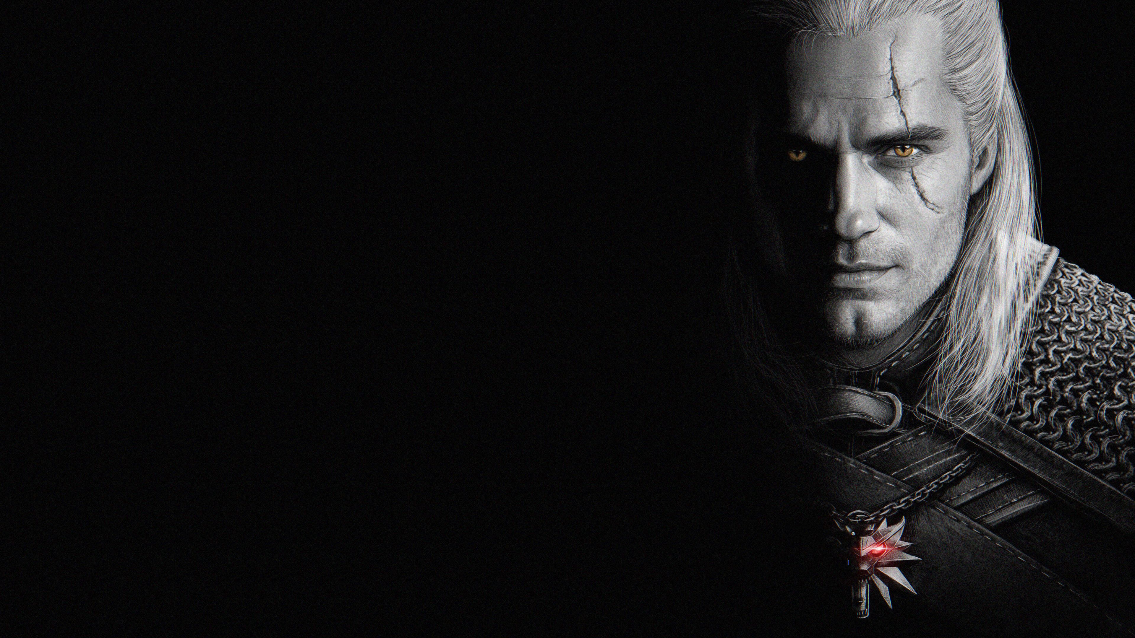 The Witcher Henry Cavill Black White Yennefer Wallpaper 4k