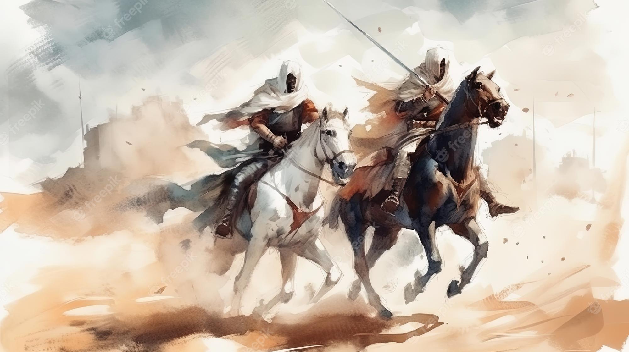 Premium Photo Watercolor Of Medieval Arabian Knight And Crusader