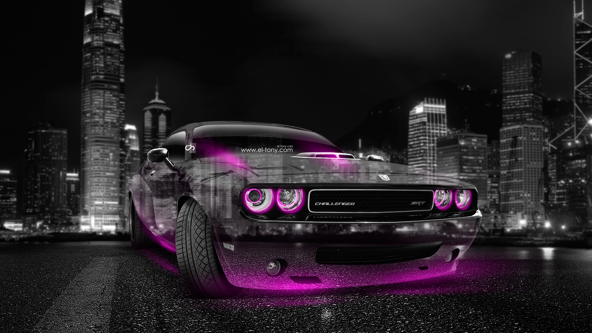 Dodge Challenger Muscle Crystal City Car Pink Neon HD Wallpaper