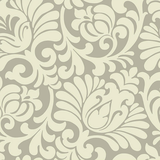 Oversized Tulip Damask Wallpaper Taupe Cream Double Roll Traditional