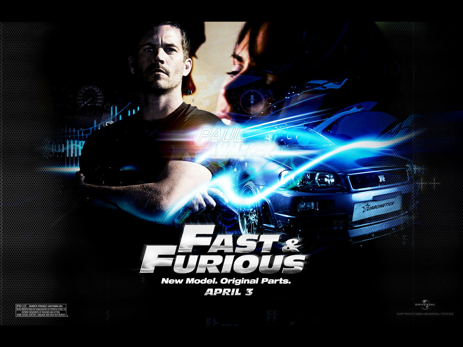 Paul Walker in Fast and Furious movie poster with a Nissan Skyline GT-R