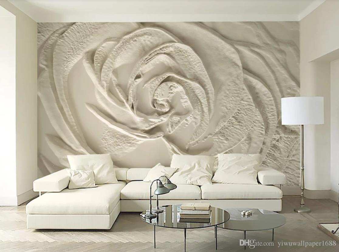 3d Rose Flower Embossed Minimalist Tv Background Wall Murals