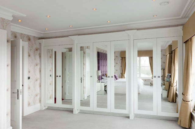 Closet Ideas In The Contemporary Bedroom With Mirrored Doors