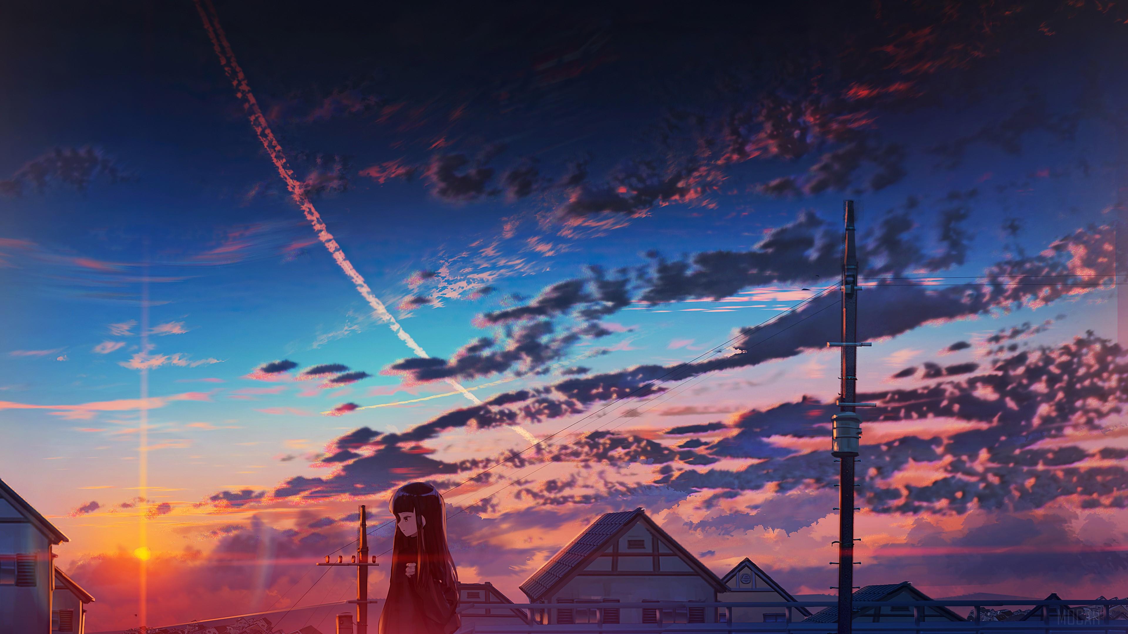 Sunset Anime Clouds Sky Scenery 4k Rare Gallery HD