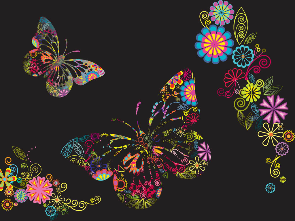 Flowers And Butterflies Background Vectors Ui