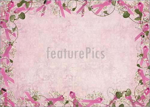 Breast Cancer Awareness Pink Ribbon Border With Ivy And Pearls On