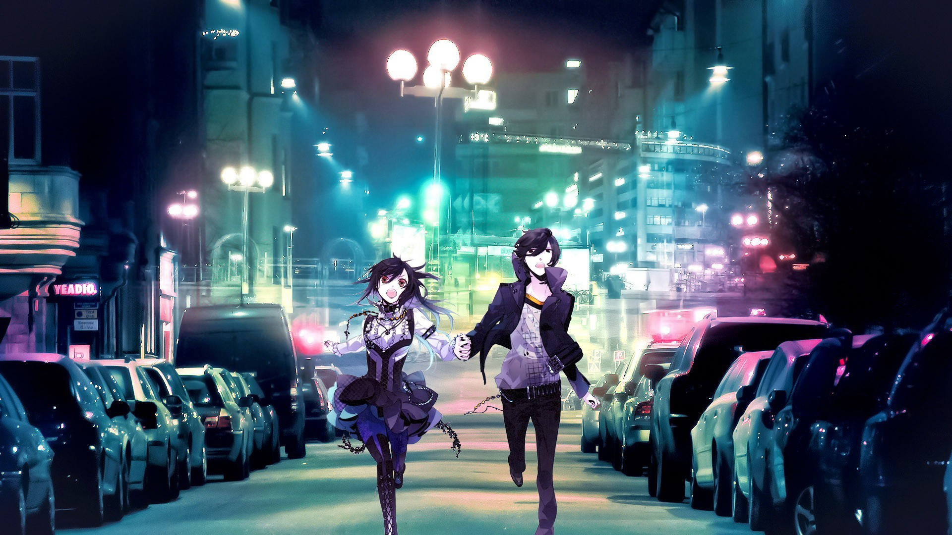 Anime Boy Girl Running City Wallpaper