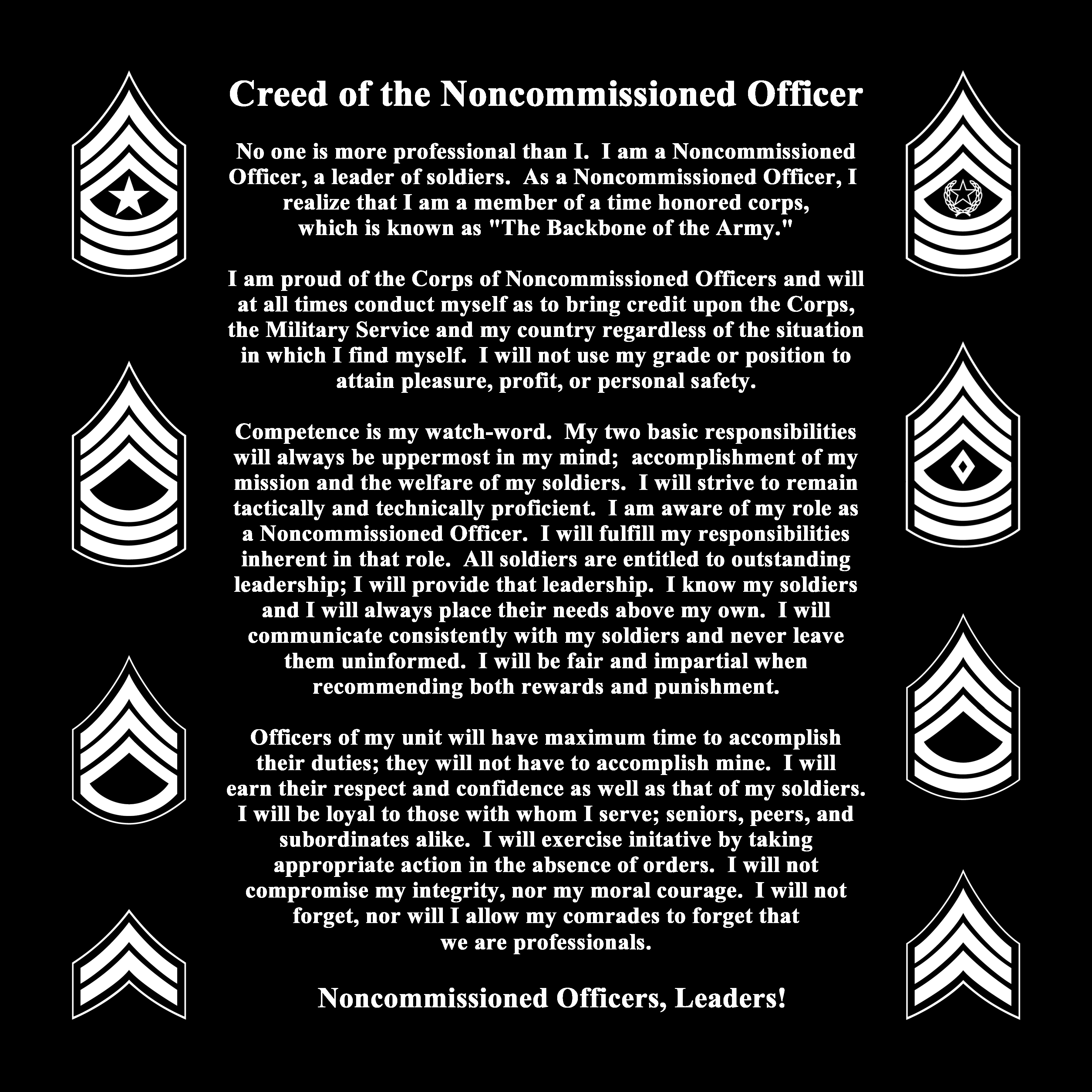 Related Post Nco Creed U S Army Sol