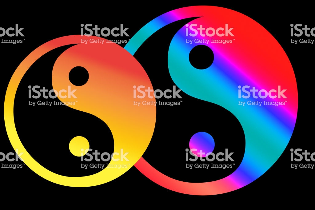Two Yin Yang Symbols On A Black Background Stock Illustration
