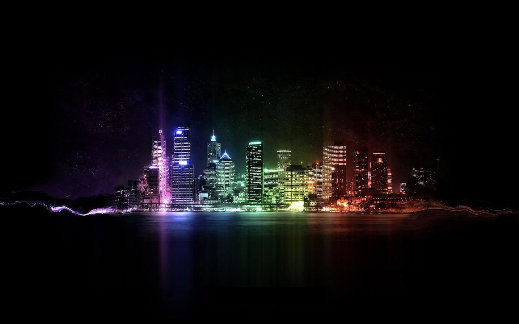 Neon City Lights Widescreen Wallpaper