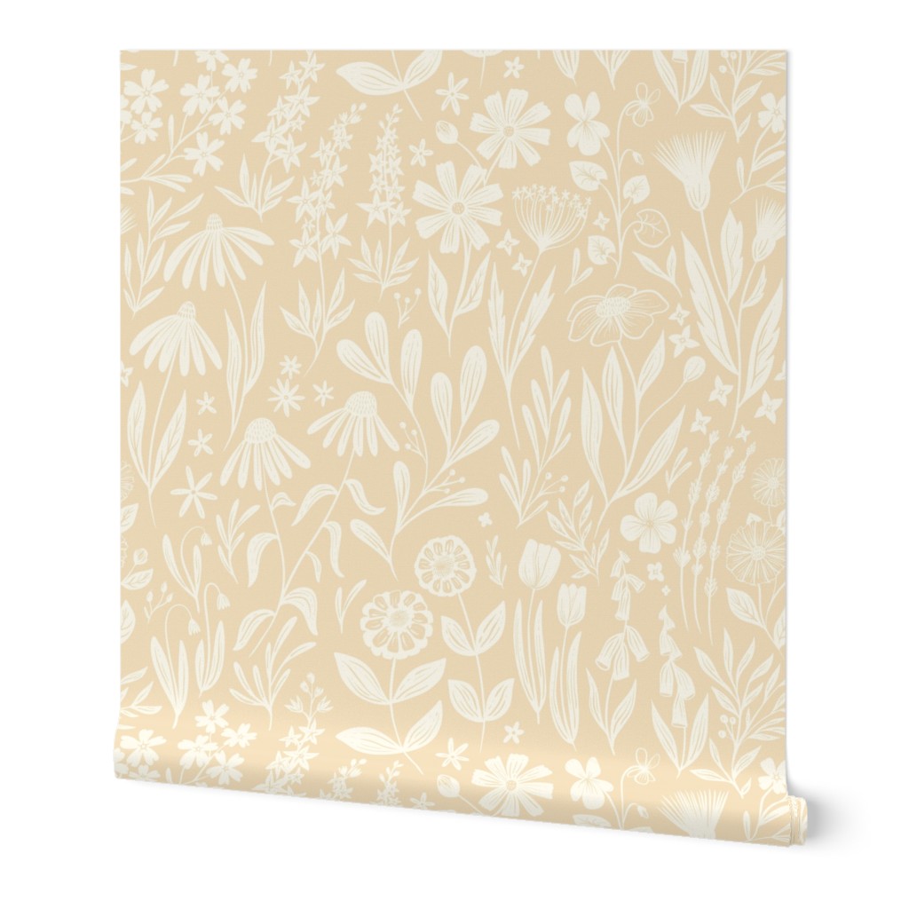 Wildflowers Buttercream Yellow Medium Scale By Writtenbykristen Wallpaper