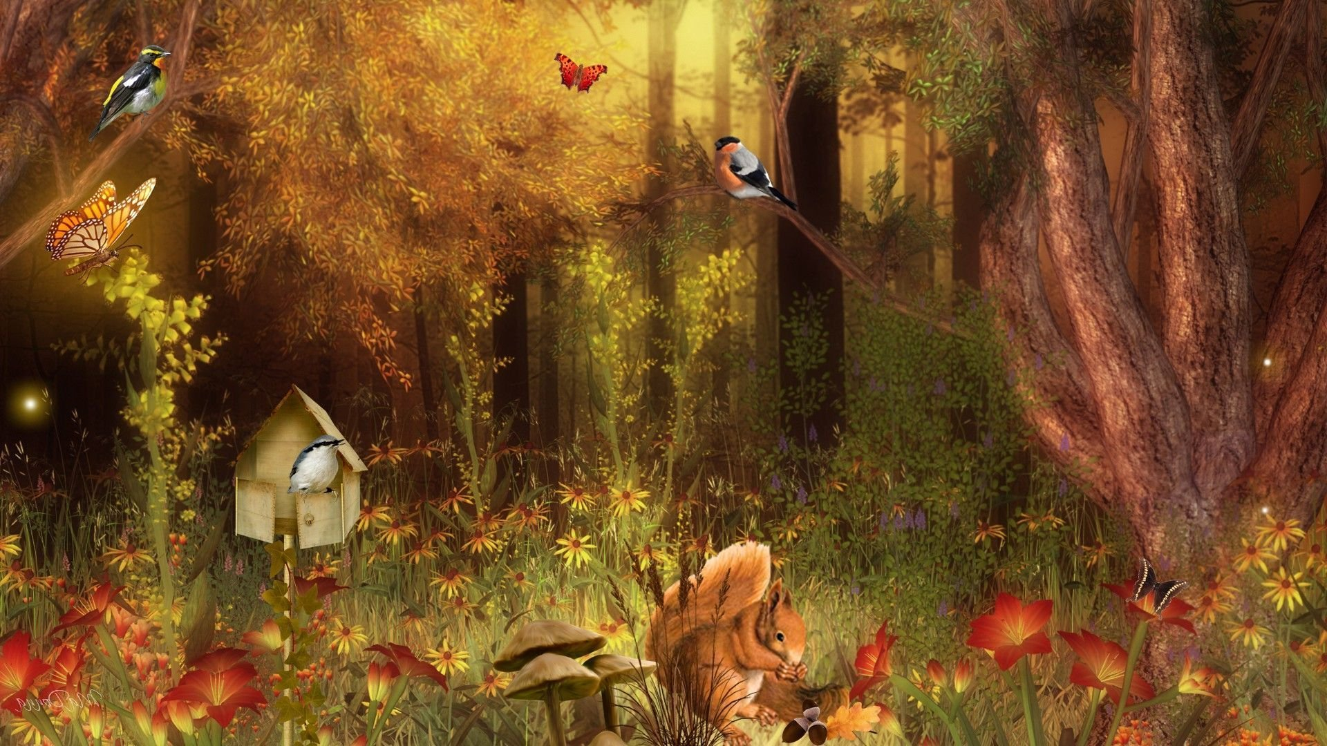 Animal Artistic Butterfly Fall Fantasy Flower Forest Tree
