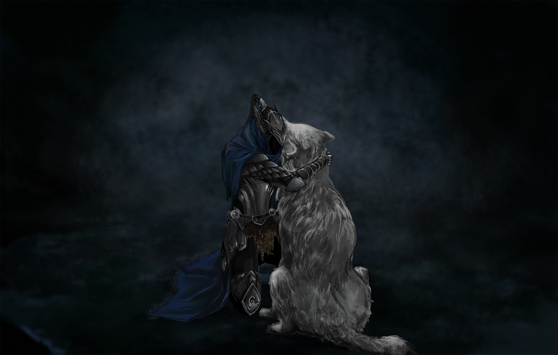 Dark Souls Knight Medieval Wolf Hug Embrace Fantasy Wallpaper