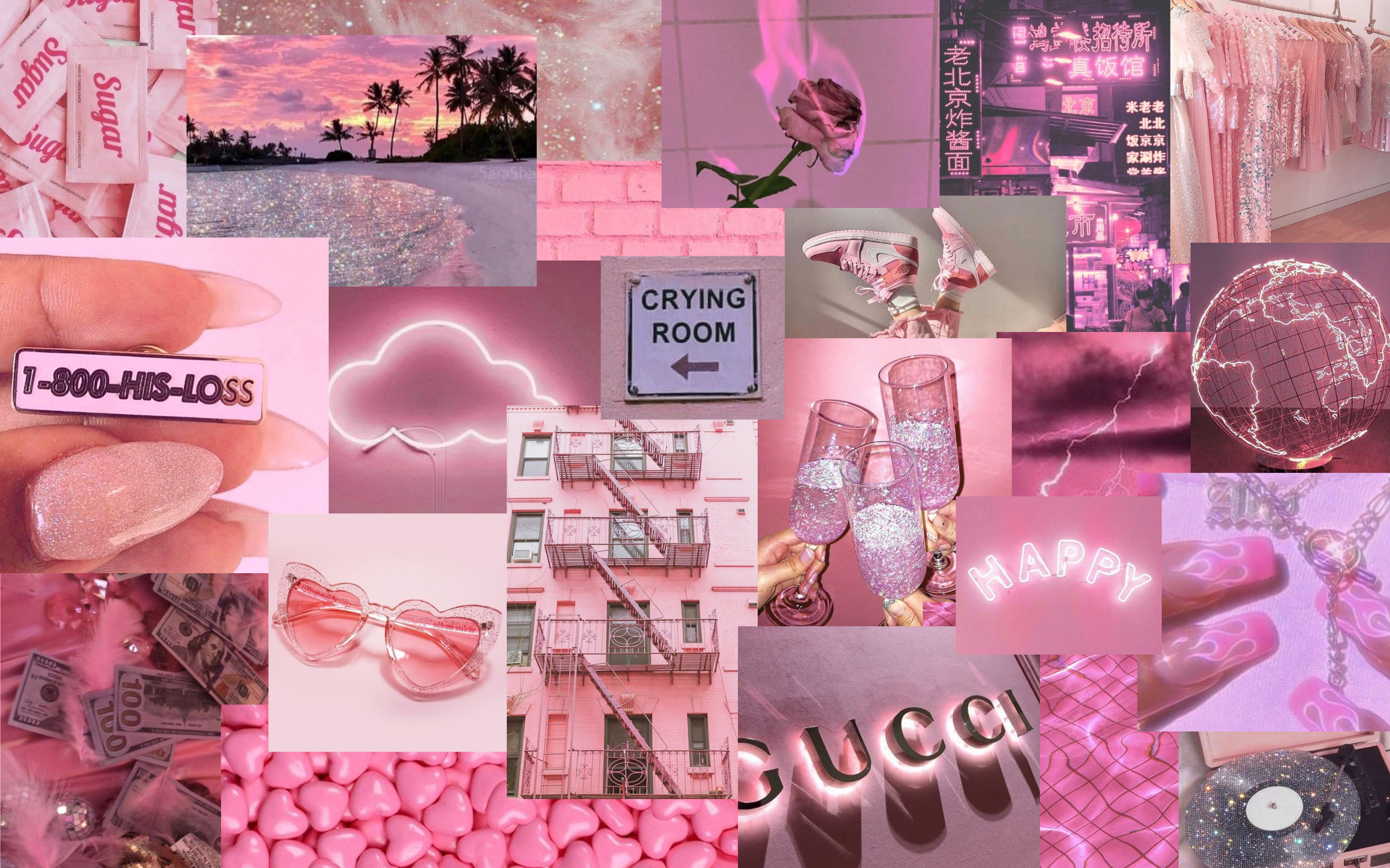 Pink Aesthetic Collage Desktop Wallpaper Laptop Cute