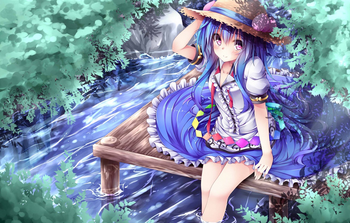 Wallpaper Summer Water Girl Nature Hat Dress Anime Long