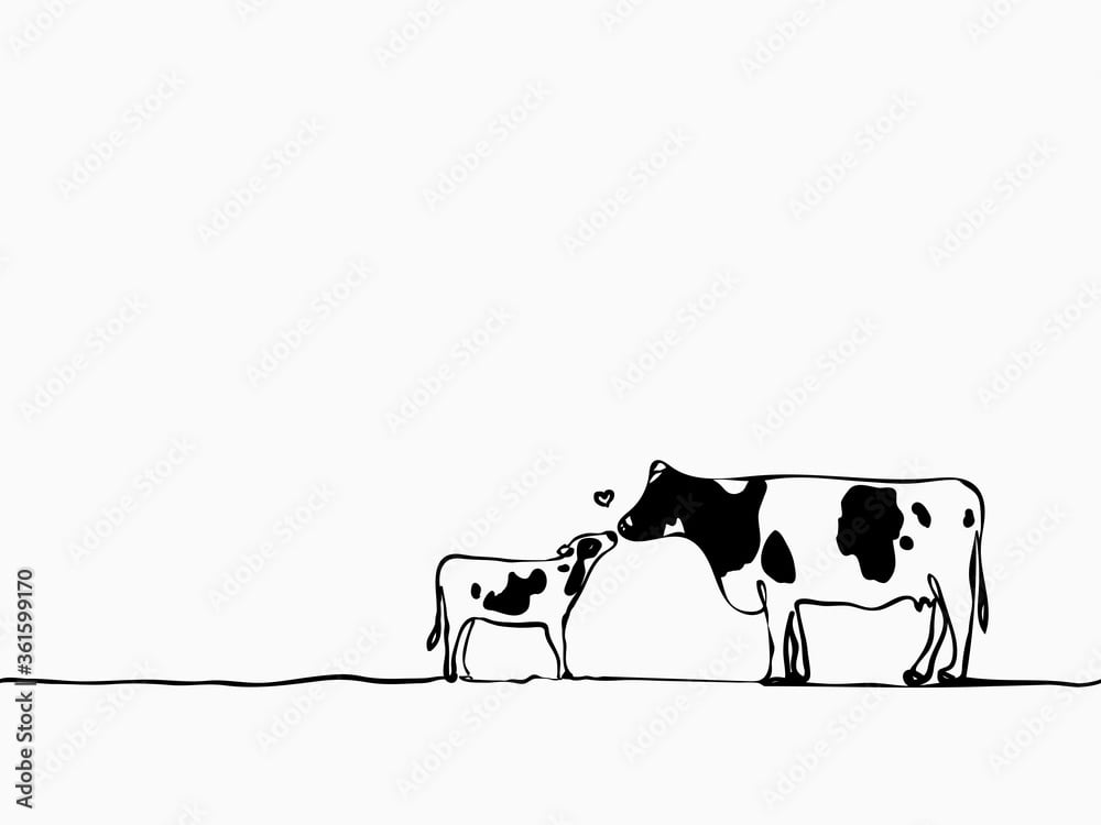 simple childish continuous lines cow milk cattle seamless pattern 1000x750