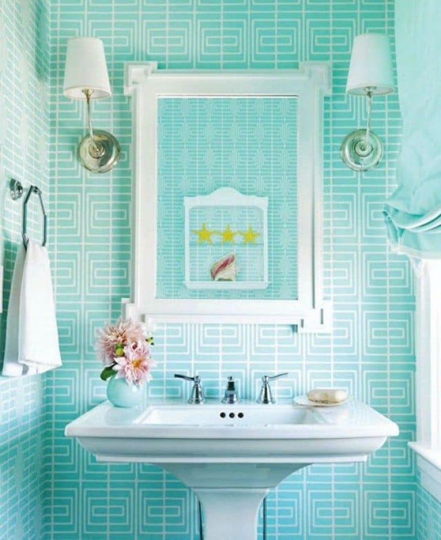   beach house white modern turquoise wallpaper bathroom e1313339896514 640x783