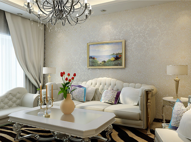 Modern Damask Feature Wallpaper 3d Wall paper Roll For Living Room