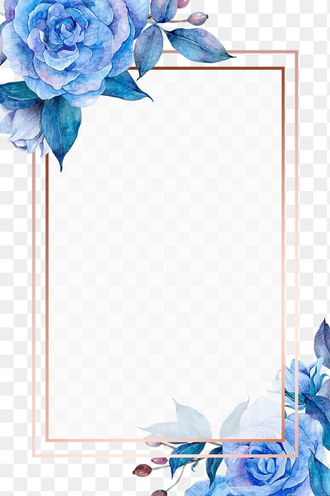 Blue Flower And Gold Frame Png In Watercolor Image By