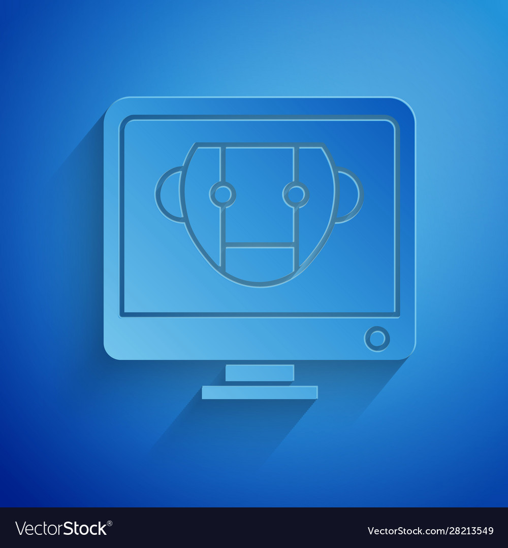 Paper Cut Bot Icon Isolated On Blue Background Vector Image