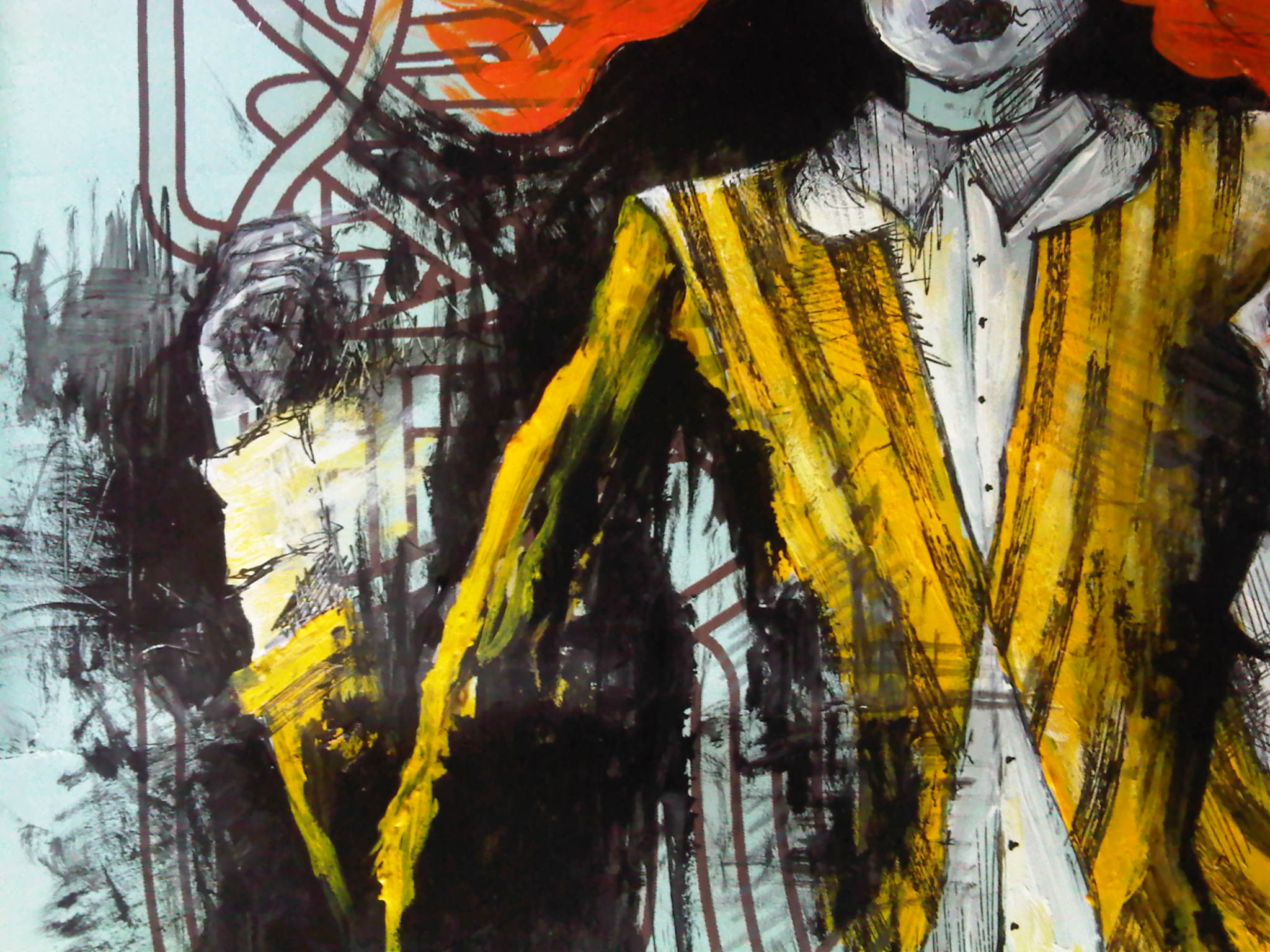 Redhead in Yellow Stripes on Art Deco Wallpaper Swatch