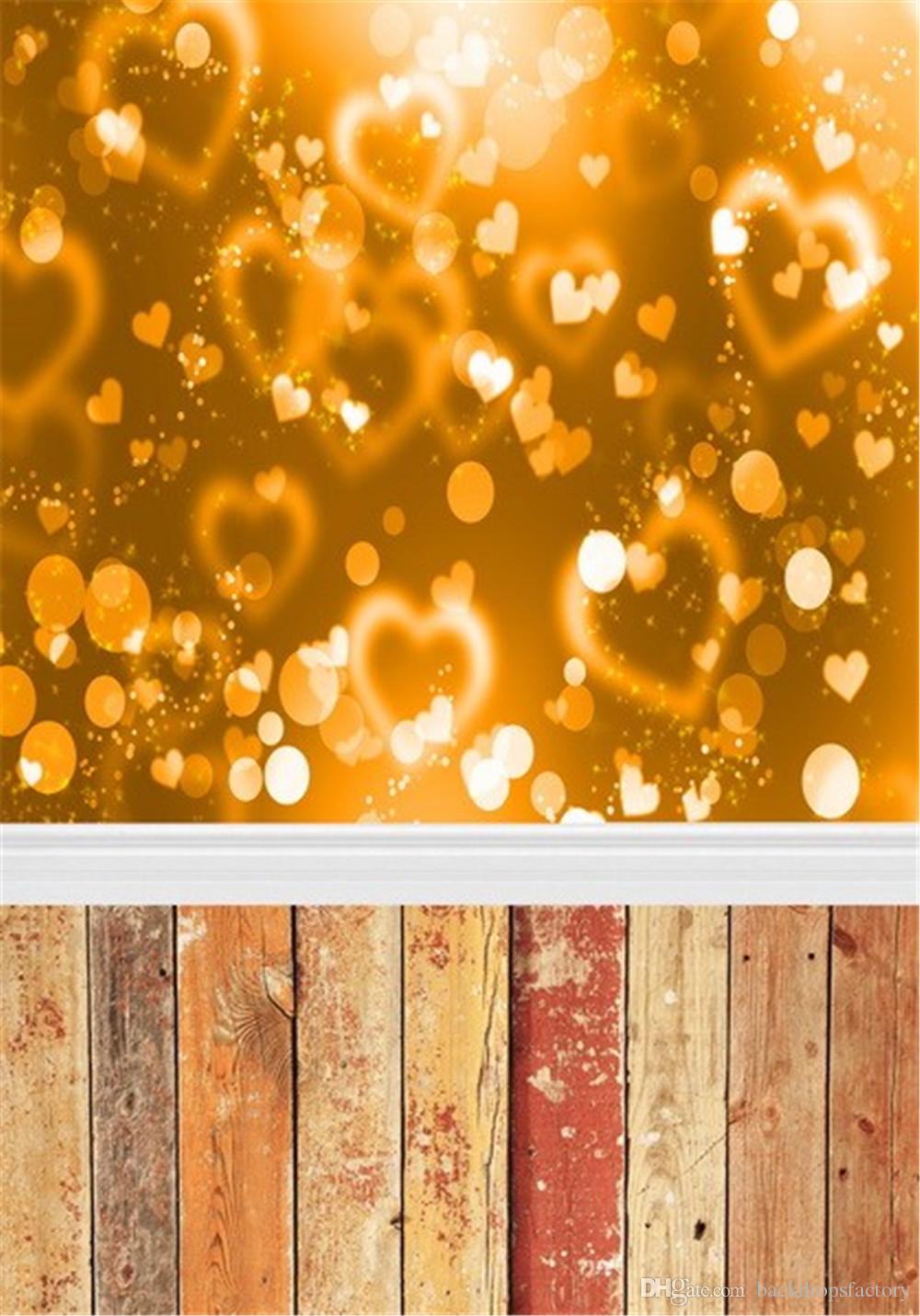 Golden Polka Dots Background Wood Planks Floor Valentine S