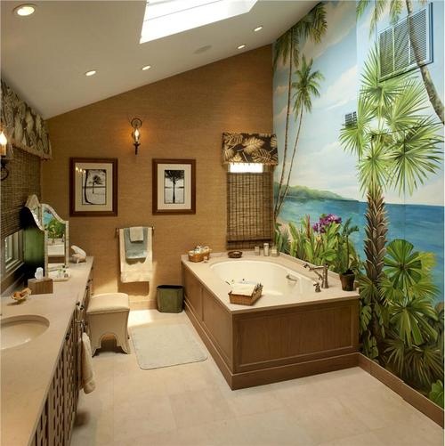 Bathroom Beautiful Tropical Decor With Brown