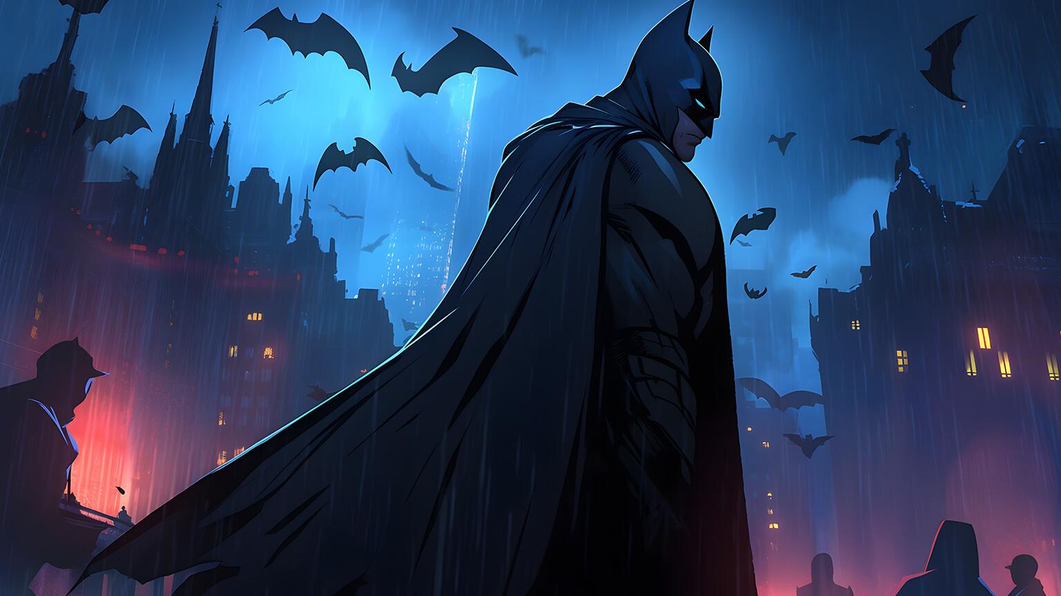 Batman Bats In Night City Desktop Wallpaper 4k