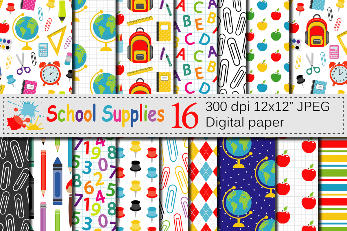 Back To School Digital Paper Supplies Pattern