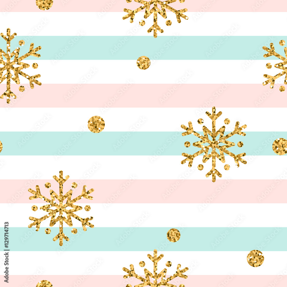 Christmas gold snowflake seamless pattern Golden polka dots