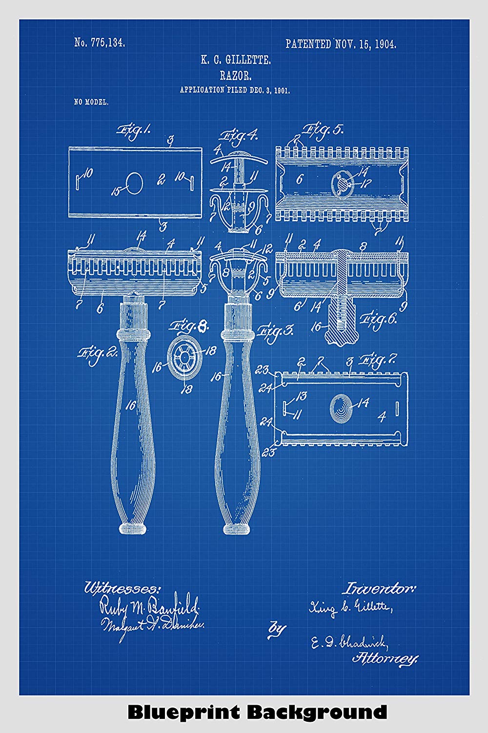 Amazon King Gillette Safety Razor Patent Print Art Poster