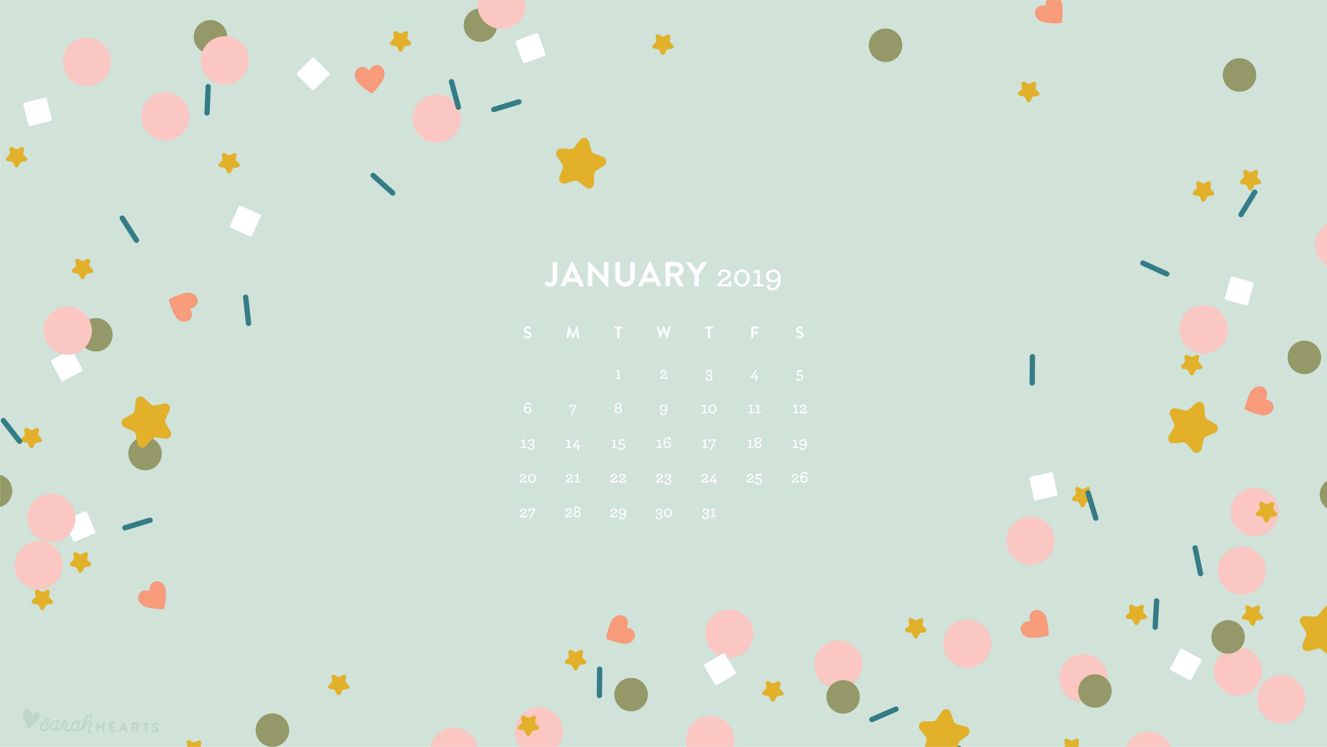 January Confetti Calendar Wallpaper Sarah Hearts