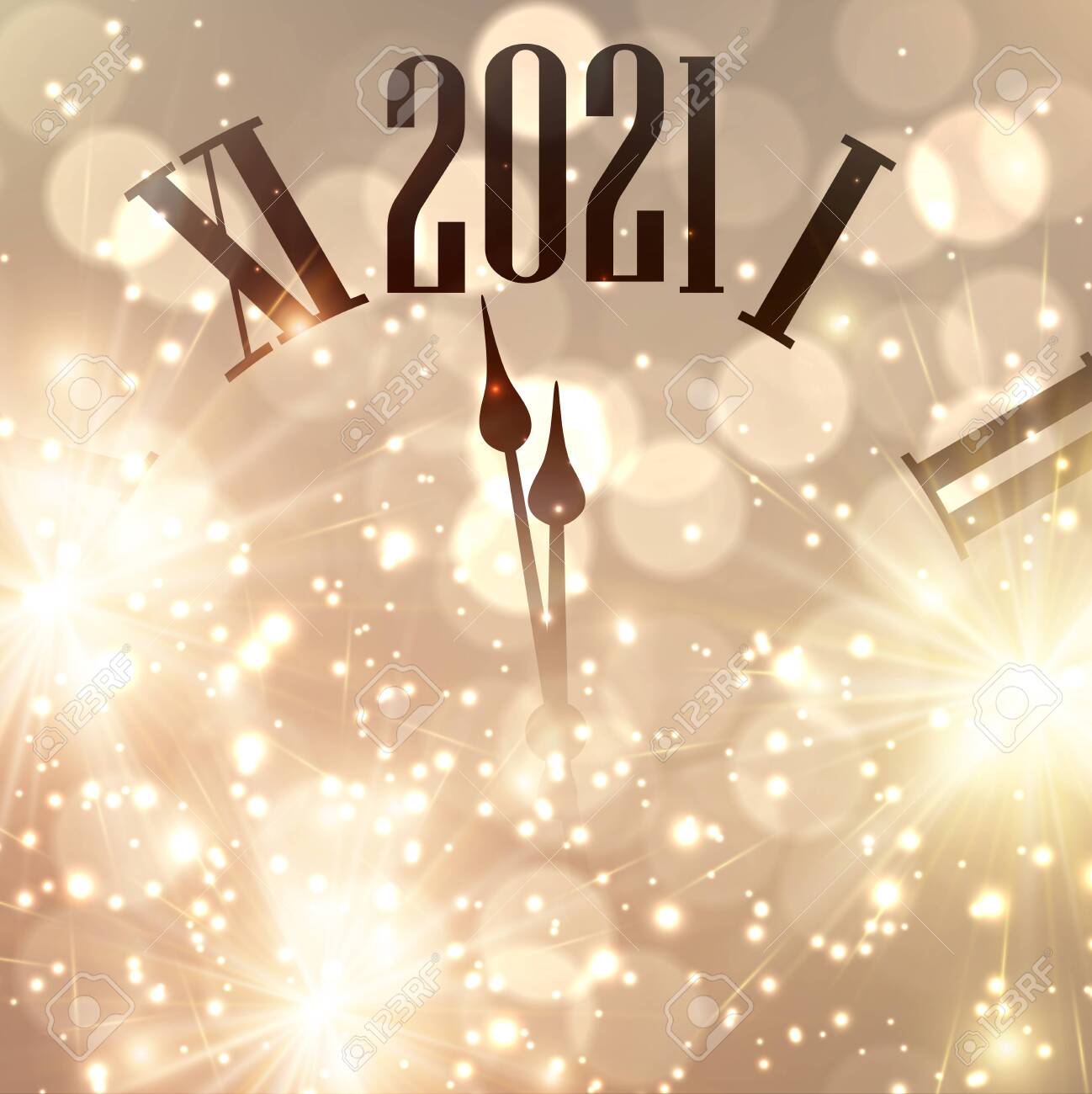 Clock Hands Showing One Minute To 2021 Year Creative Clock On