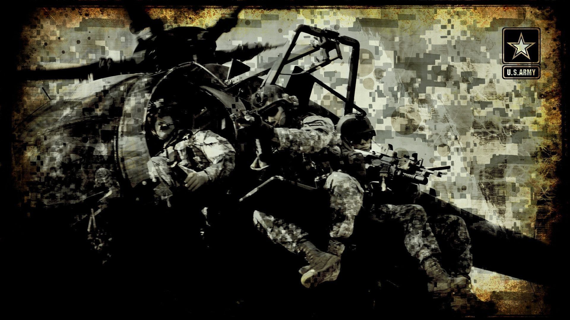 US Army soldiers in action, rappelling from a military helicopter. Military wallpaper