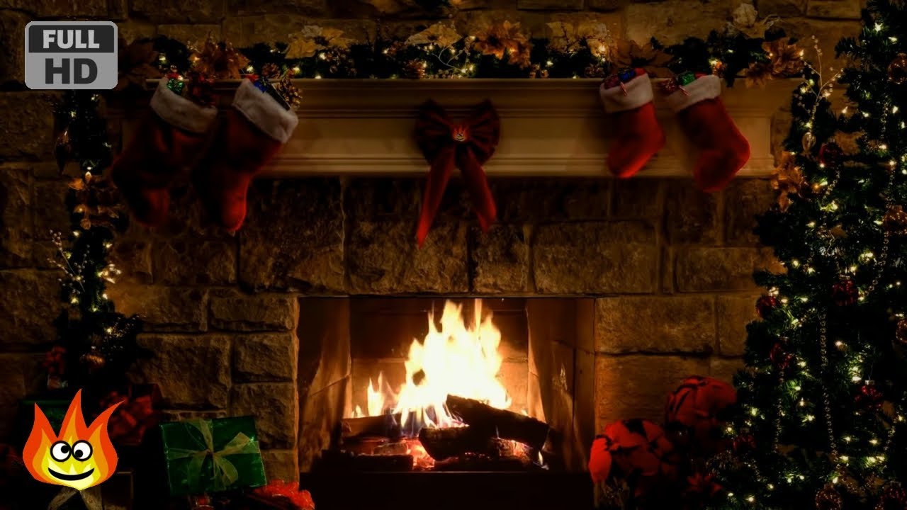 Christmas Fireplace Scene with Crackling Fire Sounds 6 hours 1280x720