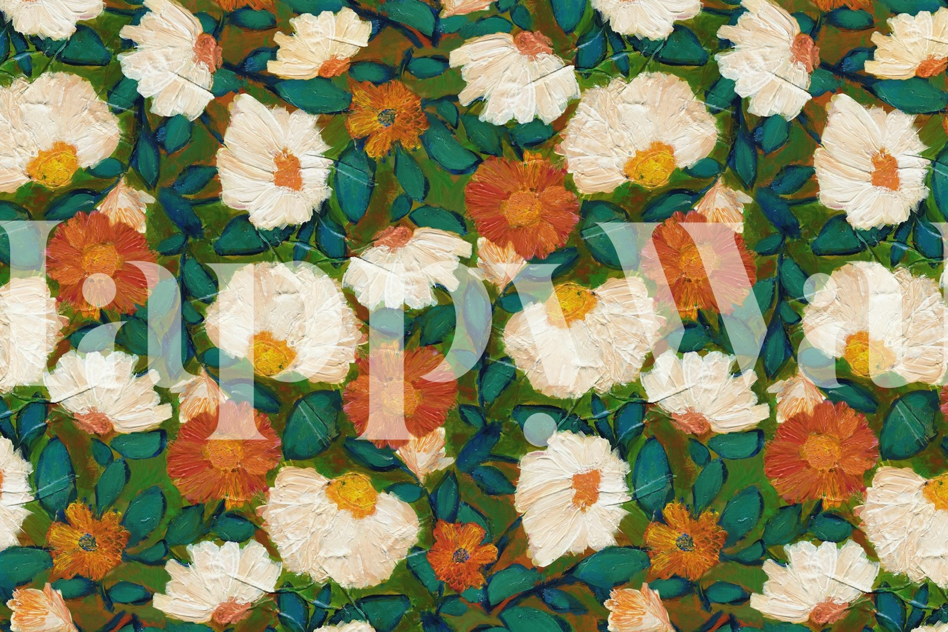 Floral Orange Teal Green Wallpaper